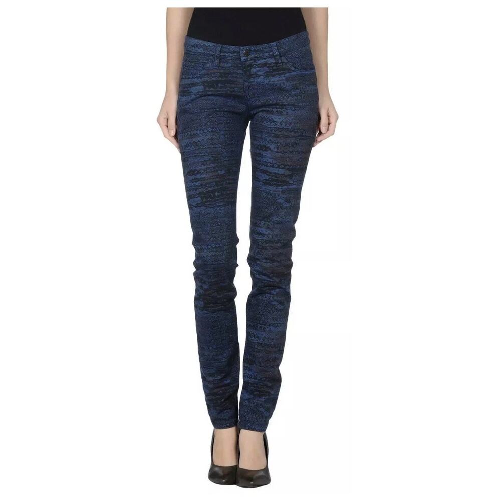 See by Chloe Denim Horizontal Geometric Skinny Jeans Slate Blue Size 28 NWOT